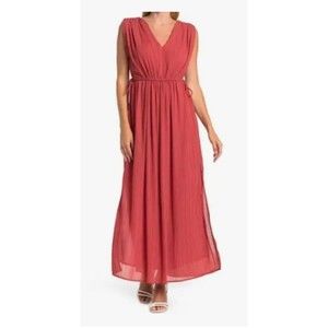 ASTR The Label Revolve Womens Small Clay Dbl Side Slit Short Sleeve Maxi Dress